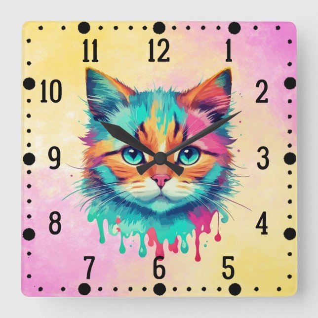 Cute Cat Face Multicolored Design-89059 Square Wall Clock (Front)
