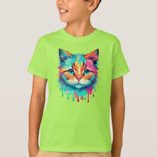 Cute Cat Face Multicolored Design T-Shirt