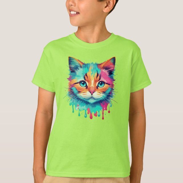 Cute Cat Face Multicolored Design  T-Shirt (Front)