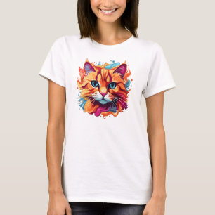 Cute Cat Face Multicolored Design T-Shirt