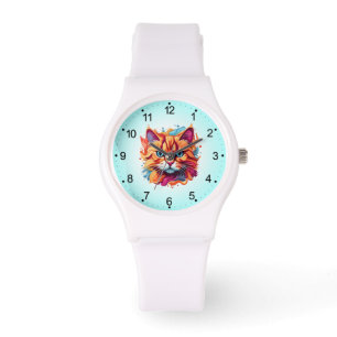 Cute Cat Face Multicolored Design Watch