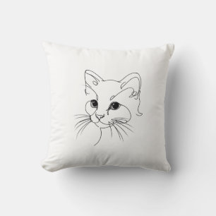 Cute Cat Face One-Line Minimalist Art Cushion