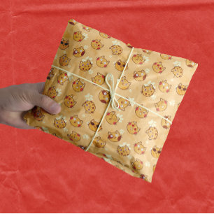 Cute Cat Face Pattern   Orange Tissue Paper