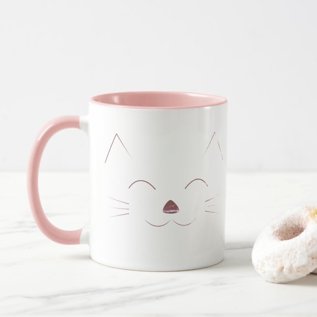 Cute Cat Face - pink Mug (With Donut)