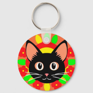 🐱 Cute Cat Face Vibrant Colour Charm Keychain 🎨