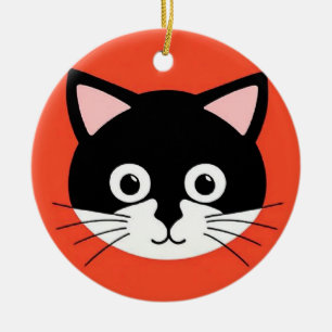 Cute Cat Face Vibrant Illustration Ceramic Tree Decoration