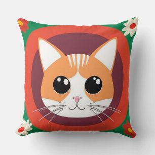 Cute Cat Face Vibrant Illustration Cushion