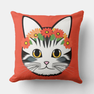 Cute Cat Face Vibrant Illustration Cushion