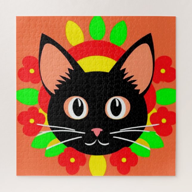 Cute Cat Face Vibrant Illustration Jigsaw Puzzle (Vertical)