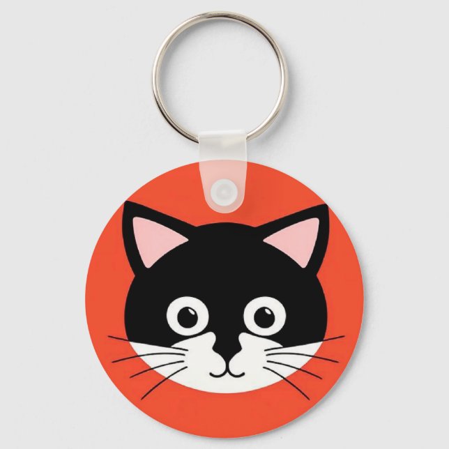 Cute Cat Face Vibrant Illustration Key Ring (Front)