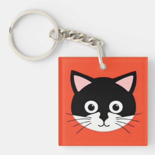 Cute Cat Face Vibrant Illustration Key Ring