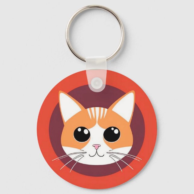 Cute Cat Face Vibrant Illustration Key Ring (Front)