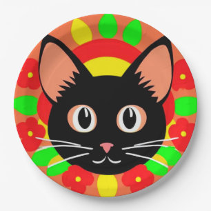 Cute Cat Face Vibrant Illustration Paper Plate