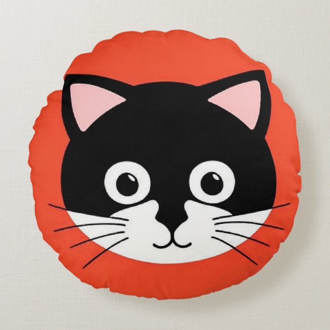 Cute Cat Face Vibrant Illustration Round Cushion (Front)