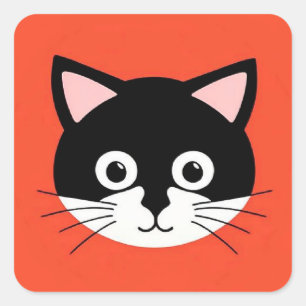 Cute Cat Face Vibrant Illustration Square Sticker