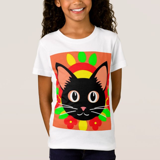 Cute Cat Face Vibrant Illustration T-Shirt (Front)