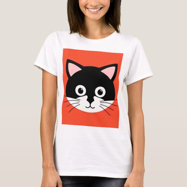 Cute Cat Face Vibrant Illustration T-Shirt (Front)