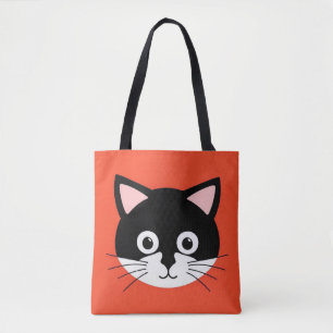 Cute Cat Face Vibrant Illustration Tote Bag