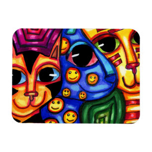 Cute Cat Faces colourful animal art Magnet