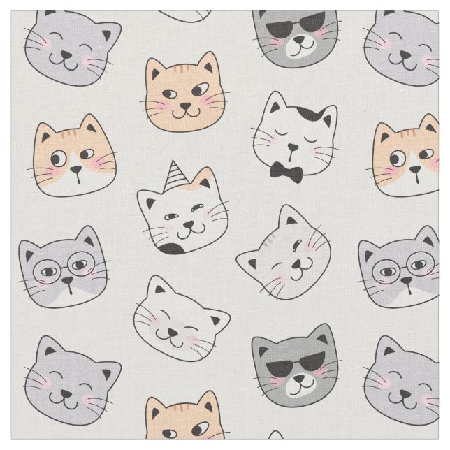 Cute Cat Faces Cotton Fabric (Close Up)