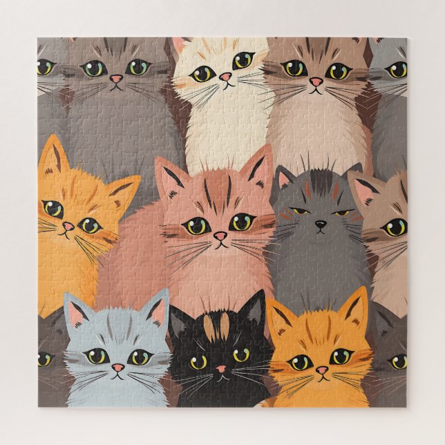 Cute Cat Faces Illustrated Pattern Jigsaw Puzzle (Vertical)