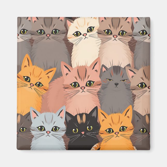 Cute Cat Faces Illustrated Pattern Magnet (Front)