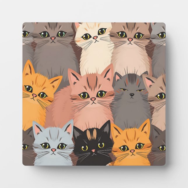 Cute Cat Faces Illustrated Pattern Plaque (Front)