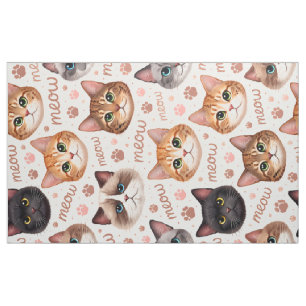 Cute cat faces meow adorable kitten seamless patte fabric