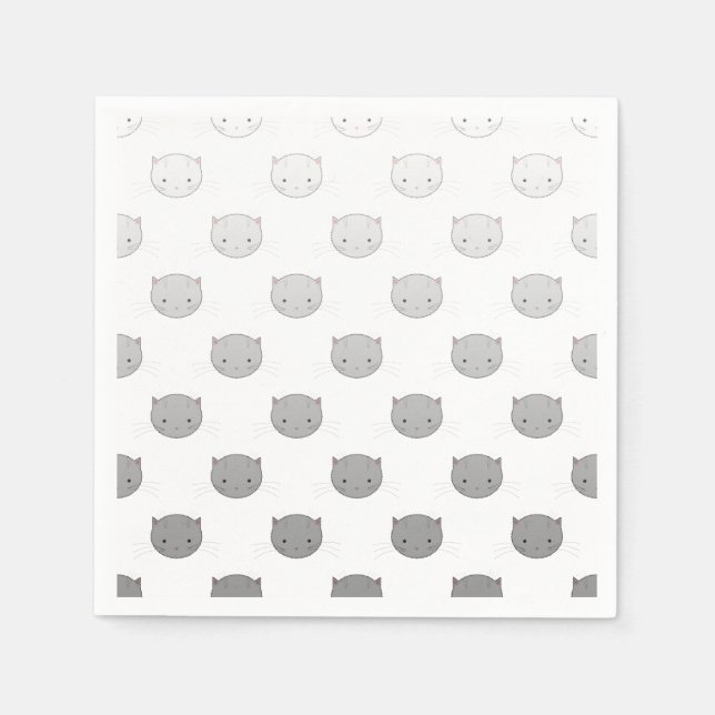 Cute Cat Faces Pattern Grey Napkin (Front)