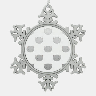 Cute Cat Faces Pattern Grey Snowflake Pewter Christmas Ornament