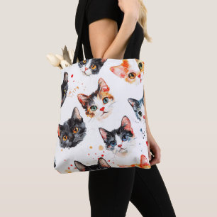 Cute Cat Faces Pattern Tote Bag Stylish & Durable
