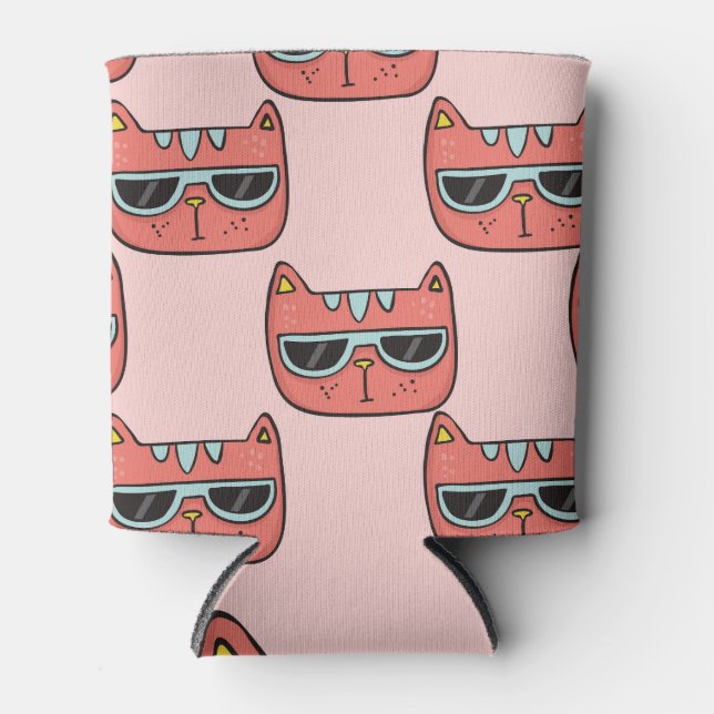 Cute cat faces, seamless pattern. can cooler (Front)