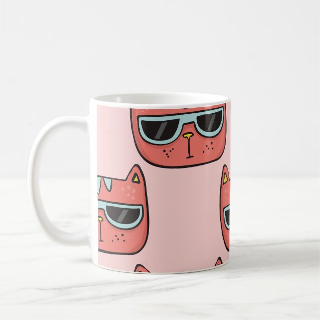 Cute cat faces, seamless pattern. coffee mug (Left)