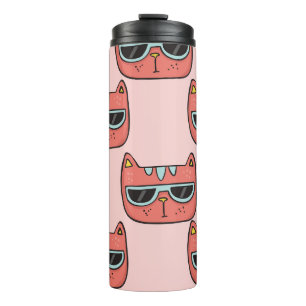Cute cat faces, seamless pattern. thermal tumbler