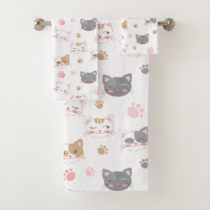  Cute cat faces smiling cats pattern Bath Towel Set