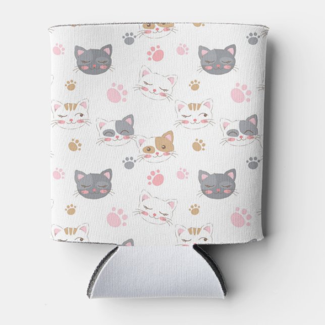 Cute cat faces smiling cats pattern can cooler (Front)