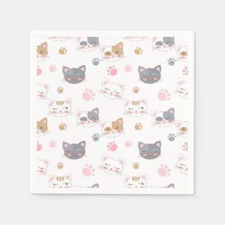 Cute cat faces smiling cats pattern napkin
