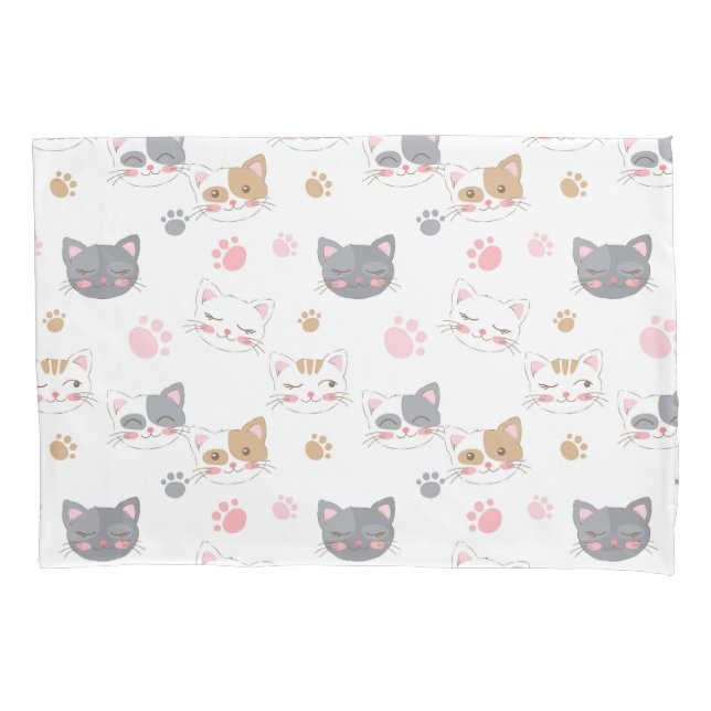 Cute cat faces smiling cats pattern pillowcase (Front-Left)
