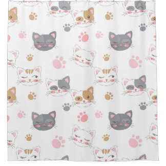 Cute cat faces smiling cats pattern shower curtain