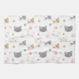 Cute cat faces smiling cats pattern tea towel