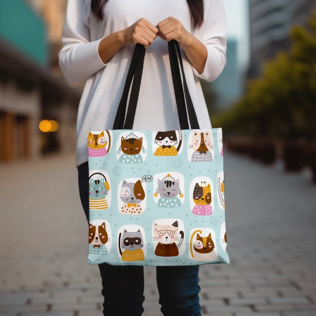 Cute Cat Faces Tote Bag, Colourful Pet Tote Bag (Creator Uploaded)