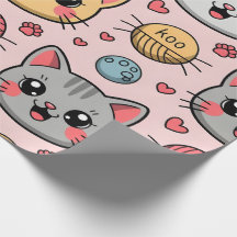 Cute Cat Faces Wrapping Paper – Kawaii Kitty Gift