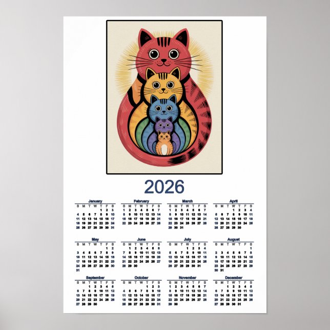 Cute Cat Family Calendar for 2026 Poster (Front)
