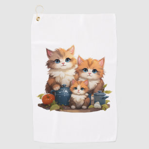 Cute cat family cooking   golf towel