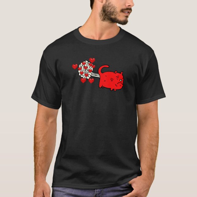 Cute Cat Farting Hearts T-Shirt (Front)
