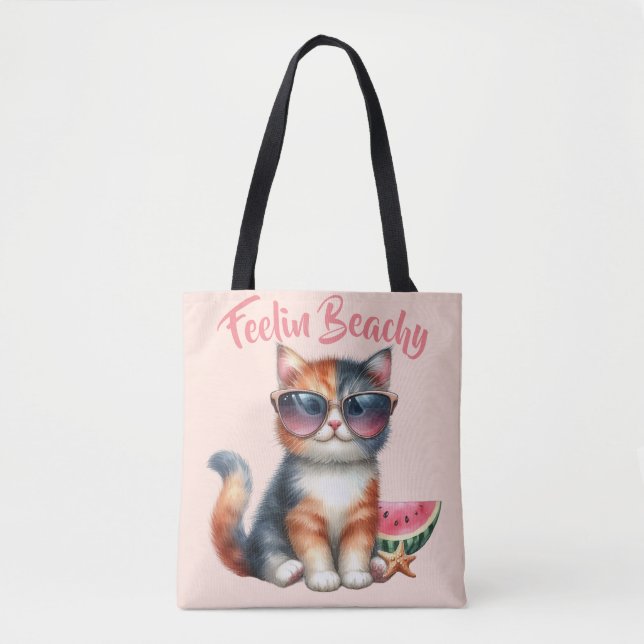 Cute Cat Feelin Beachy Tote Bag (Front)