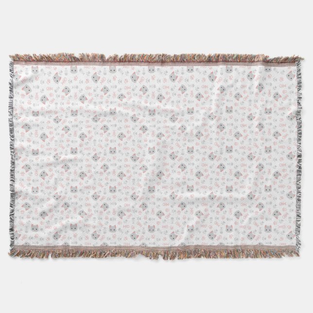 Cute Cat & Fish Bones Throw Blanket (Front)