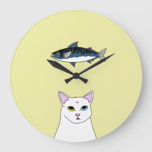 Cute Cat Fish cartoon Round Wall Clock
