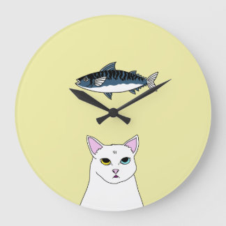 Cute Cat Fish cartoon Round Wall Clock