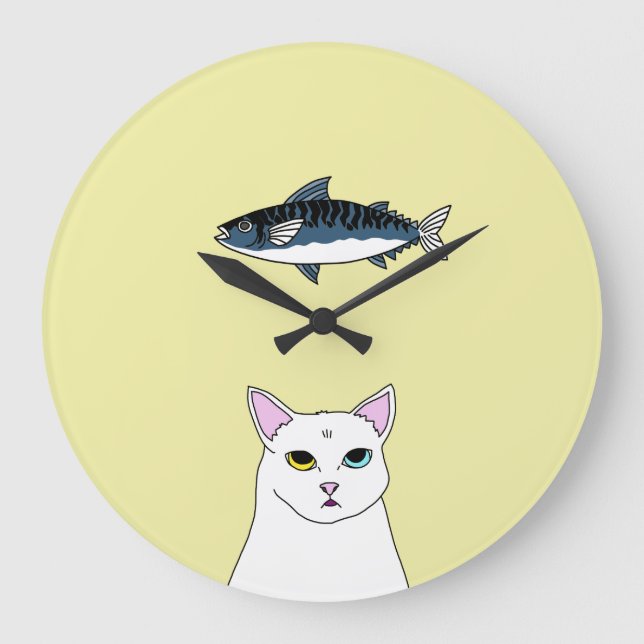 Cute Cat Fish cartoon Round Wall Clock (Front)